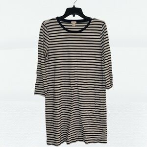 J. Crew Factory Navy Blue and White Striped Long Sleeve Dress